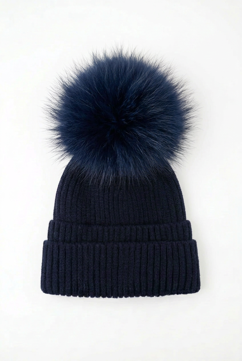 Double Cuff Beanie with Detachable Pom