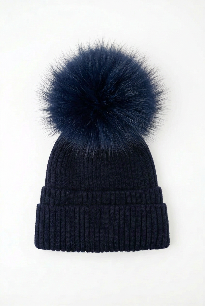 Double Cuff Beanie with Detachable Pom