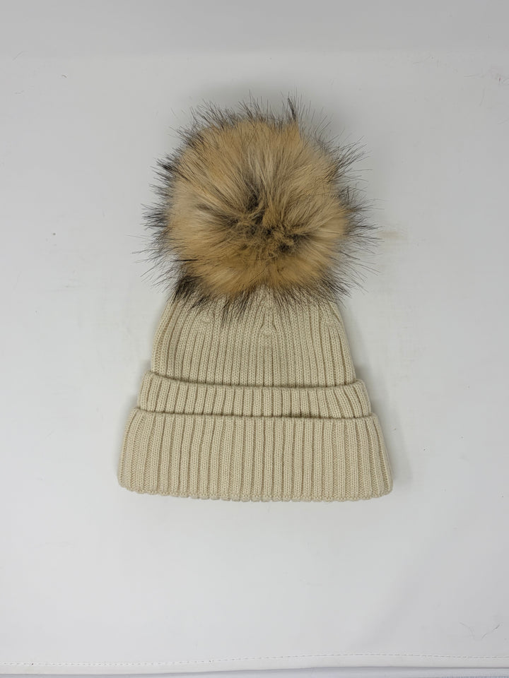 Double Cuff Beanie with Detachable Pom