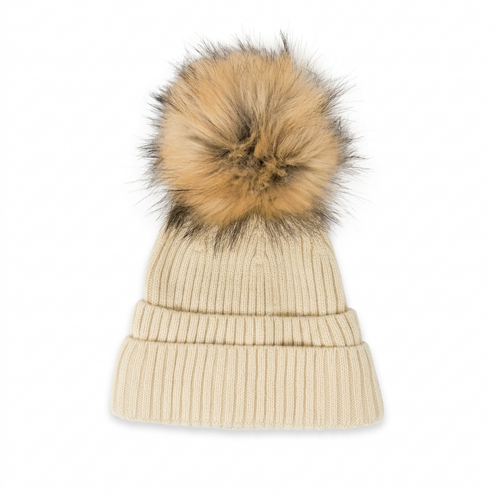 Double Cuff Beanie with Detachable Pom