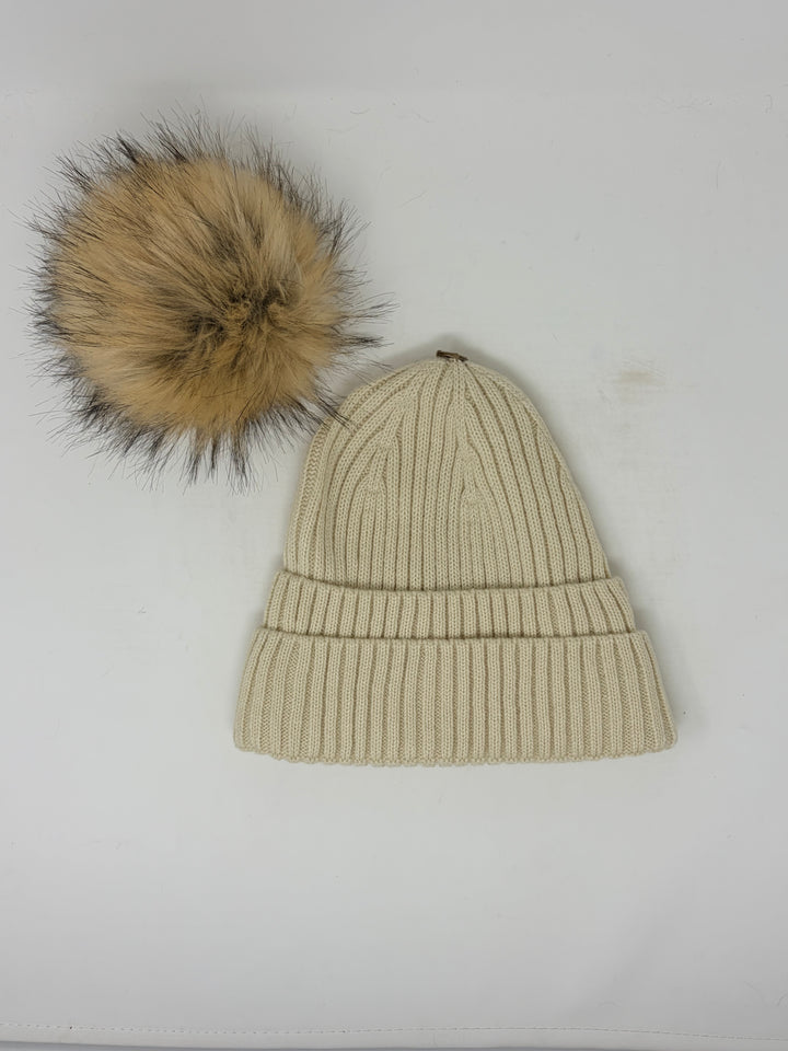 Double Cuff Beanie with Detachable Pom