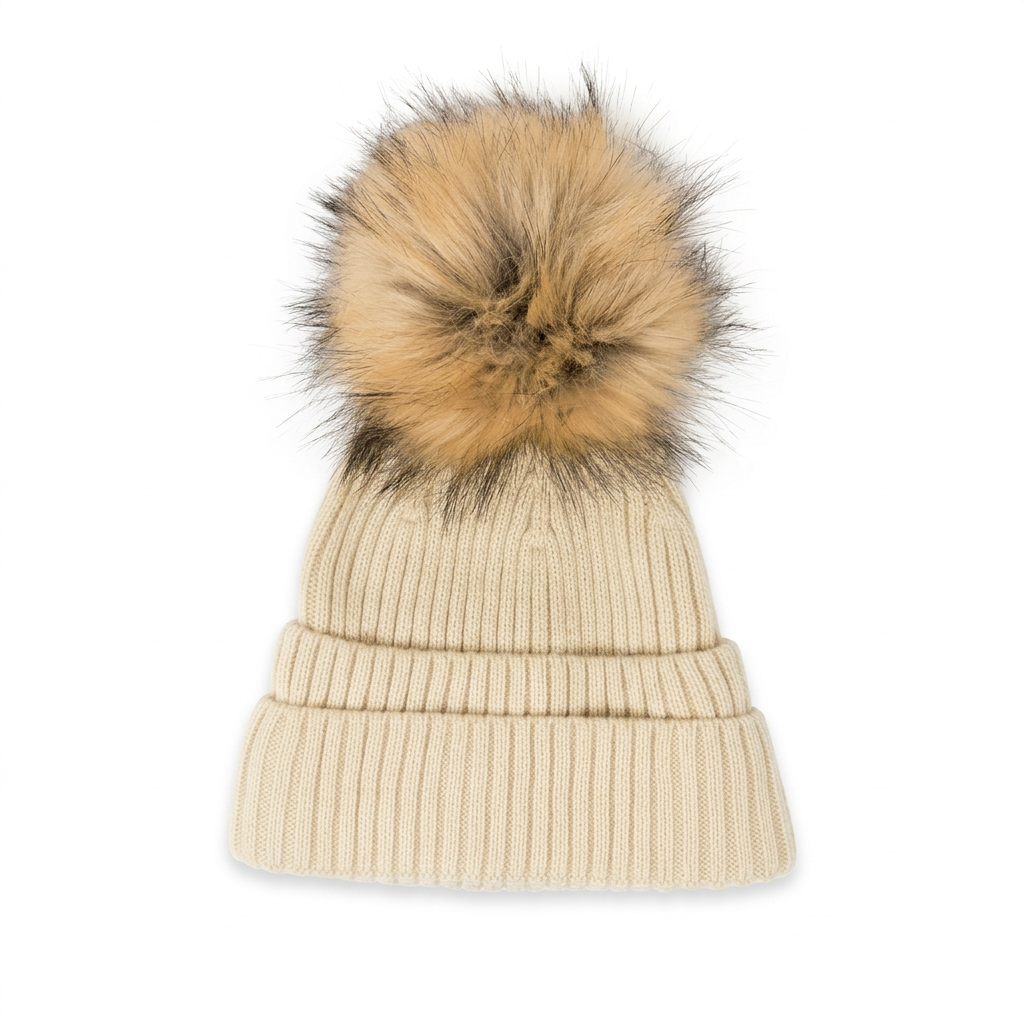 Double Cuff Beanie with Detachable Pom