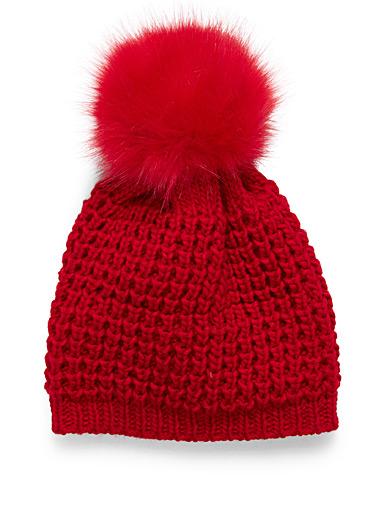 KYI KYI Faux Fur Pompom Classic Beanie Hat, Black/Red, store One Size, NWT