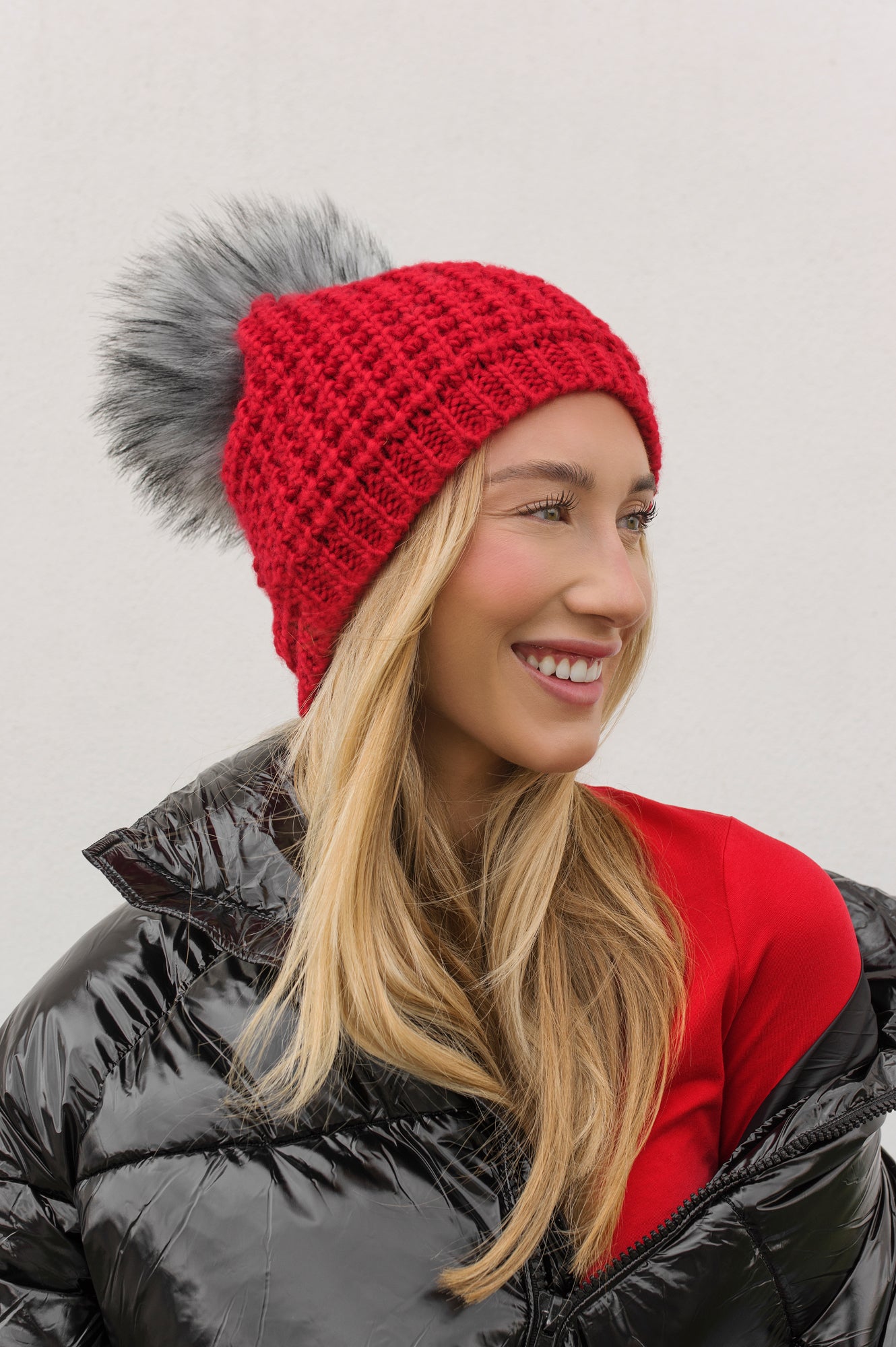 Kyi Kyi Chunky Wool Blend Beanie with Faux Fur Pom in Dove