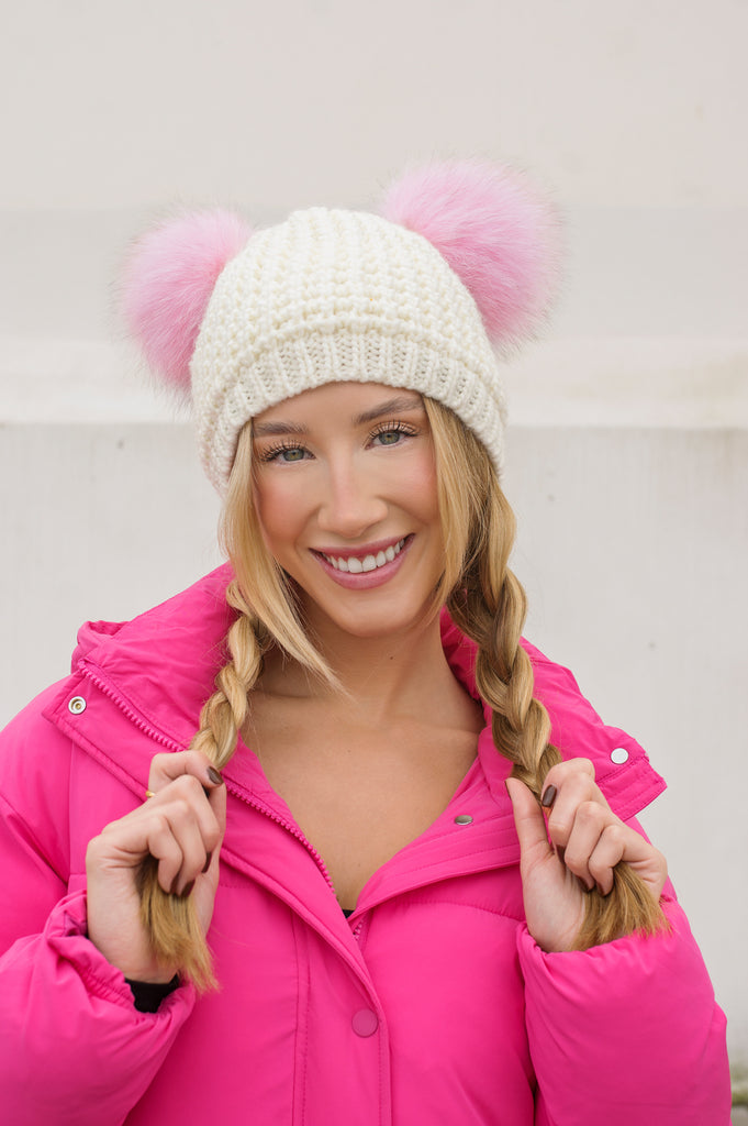 Cozy Pink Soft Lux Double Pom-Pom Beanie Hat Winter Accessory NWT Last 1 Lululemon Pom Perfection Beanie - Porcelain Pink - lulu fanatics main image 3